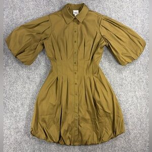 Ade Samuel Olive Dress I.N.C. Puffy Sleeve Button Down A Line Bubble Size XS